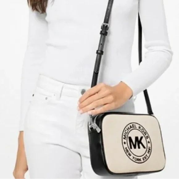 MICHAEL MICHAEL KORS Fulton Sport Large Canvas Crossbody Bag - Black & White - Picture 4 of 13
